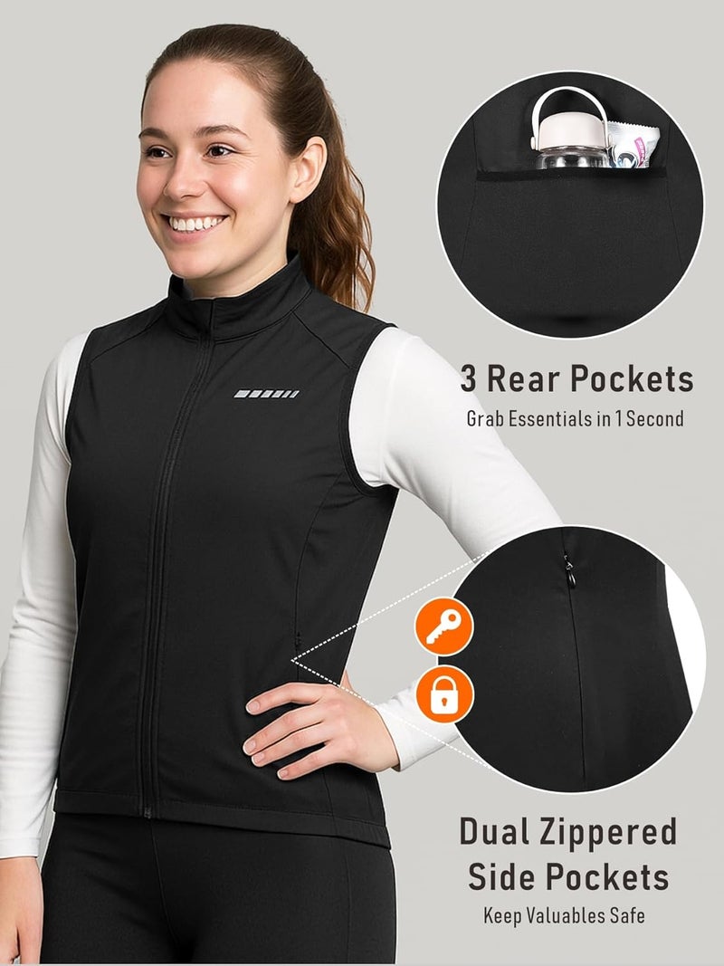 qualidyne Women's Windproof Cycling Vest, Full-Zip Winter Sleeveless Bike Jacket with Zip Pockets - Image 3